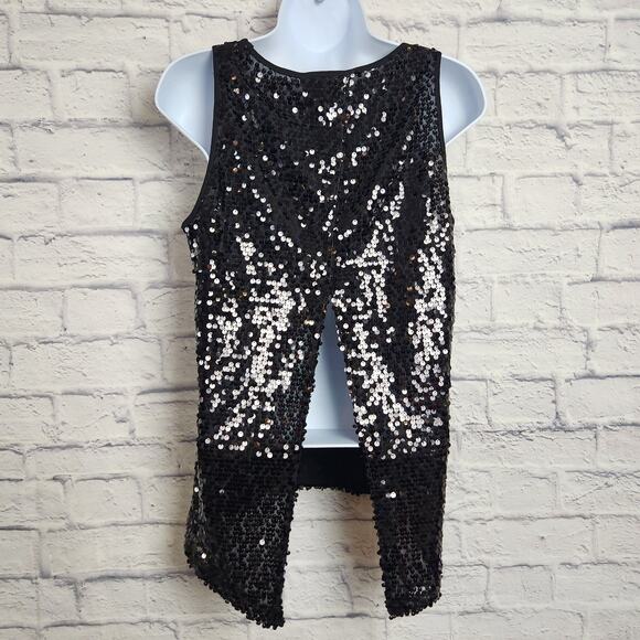 🌼Express Top Womens Size Small Split Back Tank Black Sequin - Picture 2 of 14